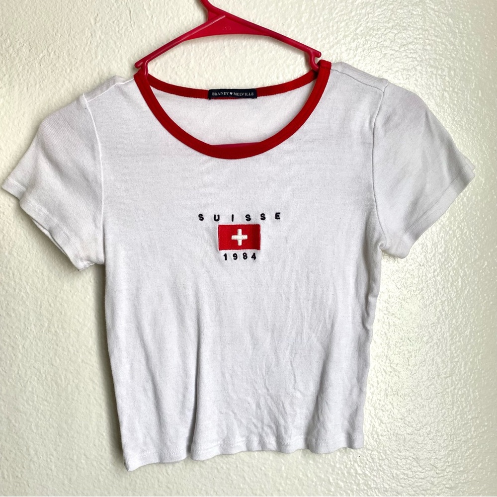 Brandy Melville Baby Tee White and Red Women's Crop Top T-Shirt